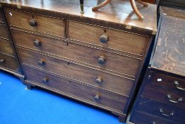 A 19th Century mahogany chest of over three drawers, significant splitting to top, dimensions