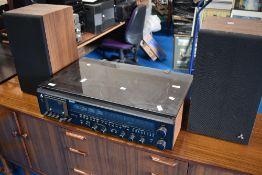 A vintage Mitsubishi MC-7500 music centre and speakers