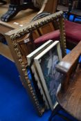 Three vintage mirrors and a woolwork picture