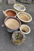 A selection of garden planters inlcuding glazed