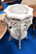 A painted jardiniere stand with marble inset top