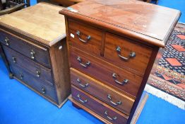 A hardwood narrow chest of two short over three long drawers, approx dimensions W52 D42 H82cm and