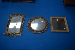 Three assorted gilt frame wall mirrors