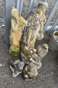 A selection of concrete garden ornaments