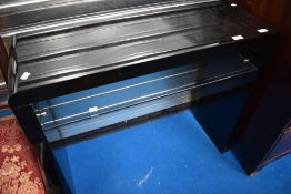 A modern black gloss console table, dimensions approx. W90 D30 H76cm