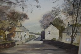 Sam Chadwick (1902-1992, British), watercolours, Two illustrations depicting a bridge over a river