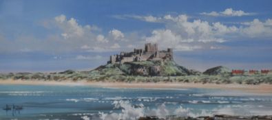 Allan Morgan (b.1952, British), oil, Bamburgh Castle, Northumberland, signed to the lower left,