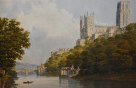 After John Dobbin (1815-1888, British), coloured print, 'Durham Cathedral from Prebend's Bridge',