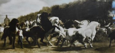 After Rosa Bonheur (1822-1899, French), coloured print, 'The Horse Fair', framed and under glass,