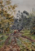 Edward George Hobley (1866-1916, British), watercolour, 'Cows With Boy', signed and dated 1886 to