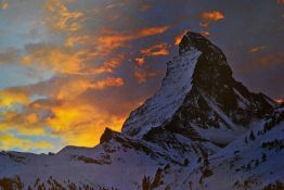 20th Century, photographic print, Matterhorn at Sunset, framed and under glass, measuring 56cm x