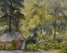 J.C. Preston (20th Century), watercolours, Two illustrations - 'Woods at Alston Hall' and 'July -