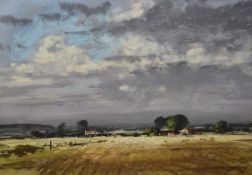 Audrey Phillips (20th Century), pastel, A pastoral landscape with farmstead to the middleground