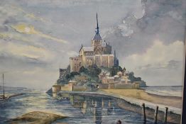 J.O. Swinn (20th Century/Contemporary), watercolour, Mont-Saint-Michelle in France, signed and dated