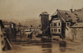 Wilfrid Ball (1853-1917), etching, Nuremberg, signed to the lower left, framed,