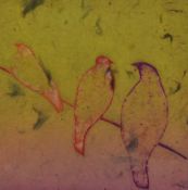 S.J.M. Mitchell (Contemporary, British), mixed media, Three birds on a branch, signed in pencil to