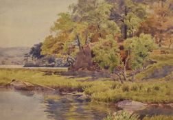 Percy Mason (1873-1952, British), watercolour, A lakeside view with rowing boat, signed to the lower