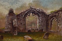 19th Century British School, oil on canvas, A picturesque abbey ruin, unsigned, displayed within a