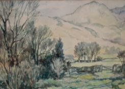 20th Century School, watercolour, A Lake District countryside landscape, signed indistinctly to