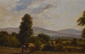 J.E. Smith (19th Century, British), oils on board, Two countryside landscapes both titled 'Landscape