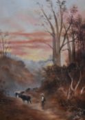 19th Century School, oil on canvas, A cattle drover in a woodland setting, signed indistinctly to