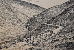*Local Interest - Alfred Wainwright (1907-1991, British), pen and ink, 'The Road to Skiddaw