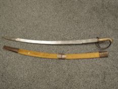 A Indian WWI Period Dress Sword, engraved blade with Made in India, wood and cloth scabbard, blade