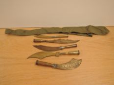 Five Trench Art Knives made from Bullets, two plain, one decorated Somme, one decorated Yser and one
