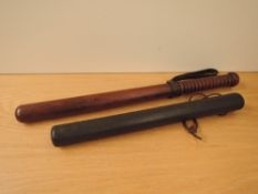 A Wooden Police Truncheon, length 47cm and a similar Composite Truncheon length 35cm