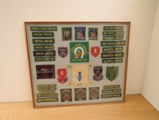 A framed and glazed Shooting Patches display, 1977-1988 including Leicestershire & Rutland Rifle