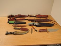 A collection of eleven Knives including five Bowie Knives along with one modern Bayonet and a
