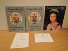 A 1984 Christmas Card bearing signature in blue pen from Lord Derby along with two Queen's Silver