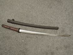 A Japanese WWII Officers Sword, Katana, blade length 71cm, overall length 98cm, wooden lacquered