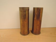 A pair of Trench Art Brass Shells dated 1916 & 1917 decorated Souvenir from France 1914-1919 and one