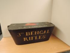 A wooden reproduction painted Coach Storage Box, marked VR 3rd Bengal Rifles and named to Cpt R.