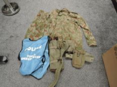 An Israeli Web Belt with ground sheet and water bottle pre 1980, two 32 Battalion (SA Mercenary
