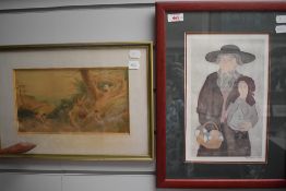 After Xtian Newswanger (1927-1995, American), coloured print, An Amish man and girl, signed to the