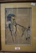 A print of a Native American smoking a pipe measuring 32cm x 42cm