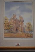 *Local Interest - After Mario Ottonello (1929-2012, Italian), coloured print, Lancaster Castle,