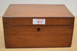 A mahogany keepsake box sold along with a small selection of plated items including napkin rings and