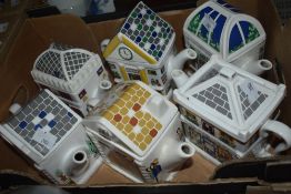 Six Wade 'English Life' novelty teapots.