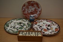 A Royal Crown Derby-Red Aves-side plate, two Mason's plates one being Mandalay and the other