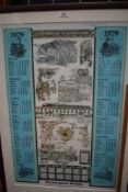 A framed and glazed Kensington Press 1979 Calendar, Brighton Railway Station having 4 steam trains