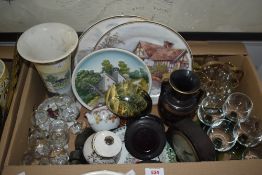 A miscellaneous selection of items including a wooden egg with decoration depicting a winter scene