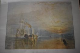 A framed print of the Fighting Temeraire after JMW Turner measuring 64cm x 74cm