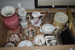 A miscellaneous selection of items including set of six plated knife and forks, a boxed set of six