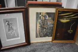 A limited edition 13/850 monochrome print of a mare and foal sold along with a selection of 5