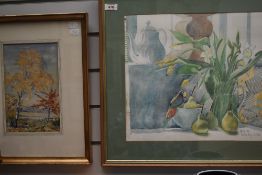 Shirley Neil (20th Century, British), watercolour, A still life arrangement depicting daffodils,