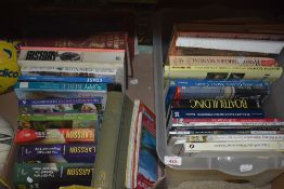 Two cartons of books with a variety of genres including a series of Learn to Paint in Watercolour
