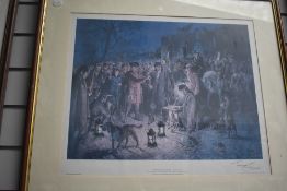 After Terence Cuneo (1907-1996, British), coloured print, 'Raising the Regiment', signed to the